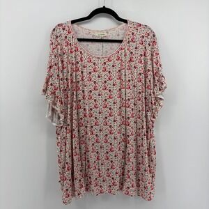Max Studio Womens 3X Floral Print Flutter Sleeve Tunic Top Plus Size
